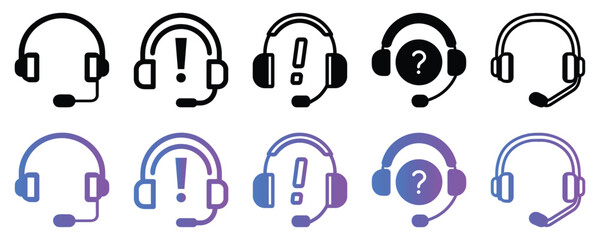 Set of headphone silhouette icon, headphone sign, call center, vector illustration isolated on white background