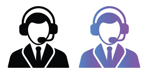 Telemarketer icon, logo element, human in suit with headphone symbol design, call center concept, vector illustration isolated