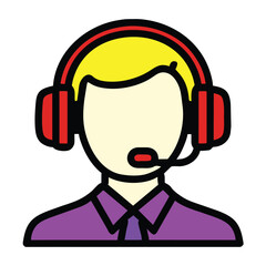 Colored telemarketer icon, logo element, human with headphone symbol design, call center concept, vector illustration isolated