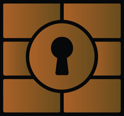 Black Keyhole on brick wall background, door key, safety, security, vector illustration