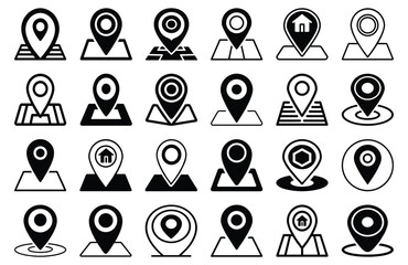 Set of map icon, included the icons as pin, nearby, direction, home, location, position, ways, navigation, vector illustration isolated