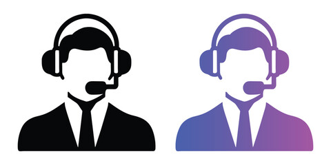 Telemarketer icon, logo element, human with headphone, operator symbol design, call center concept, vector illustration isolated