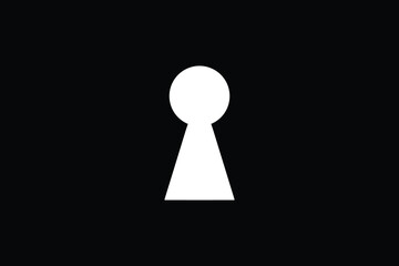 White Keyhole simple icon, door key, safety, security, vector illustration on a black background