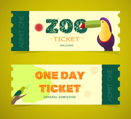 Colorful ticket to the zoo with toucan bird
