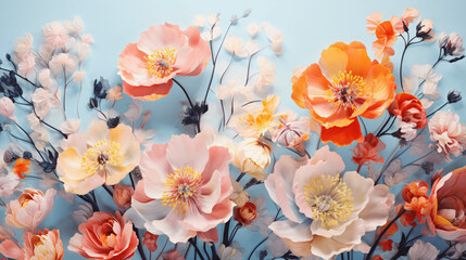 Pastel Flowers in Harmony with Abstract Elements, Joyful Composition