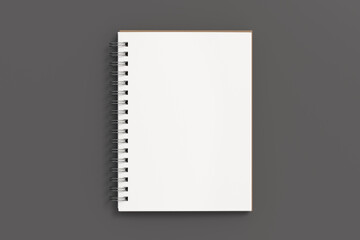 Notebook mockup. Opened blank notebook with craft paper cover. Spiral notepad on gray background