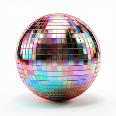 Vibrant Light Reflections, 3D Disco Ball, Isolated on White