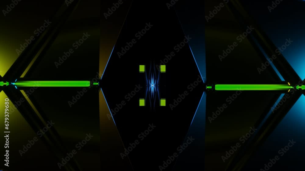 Poster hypnotic neon forms dance in a pulsating vj loop background.