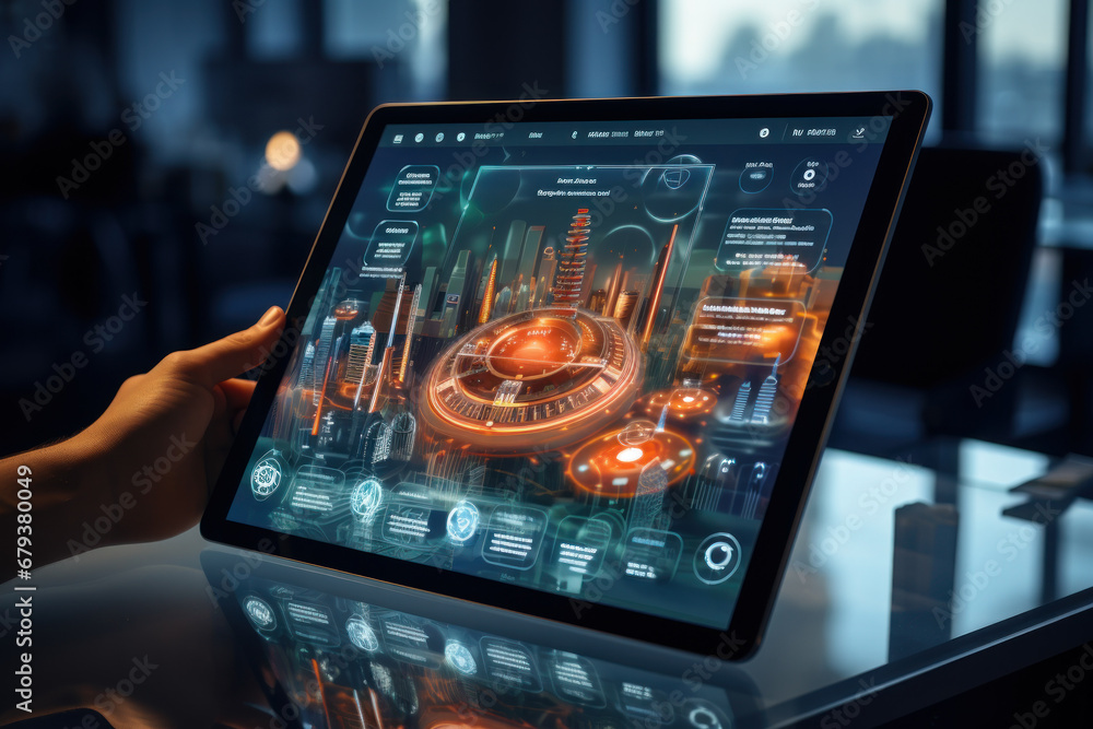 Poster a digital app interface mock-up on a tablet screen. concept of mobile app development. generative ai