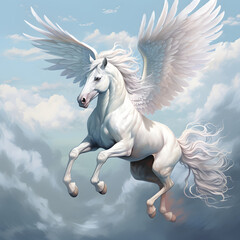 Naklejka na ściany i meble pegasus, a white horse with wings. a mythical flying creature.