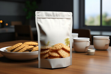A product packaging design mock-up for a food item. Concept of food packaging and branding....