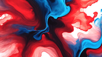 abstract Acrylic blue and red colors like ink blot in water on black background