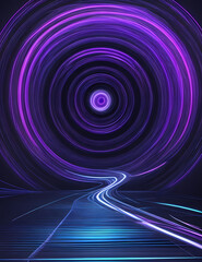 Abstract 3d rendered lightspeed hyperspace concept. A spiral with bright purple pink neon rays and lines glowing in ultraviolet is sucking up the space and time.
