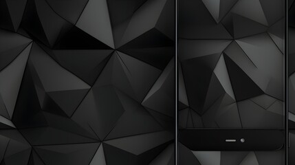 Black abstract polygonal background with smartphone.