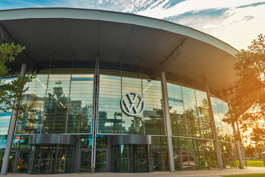 WOLFSBURG, GERMANY, 28 September 2023: View of Autostadt Museum and building of Volkswagen Customer Center