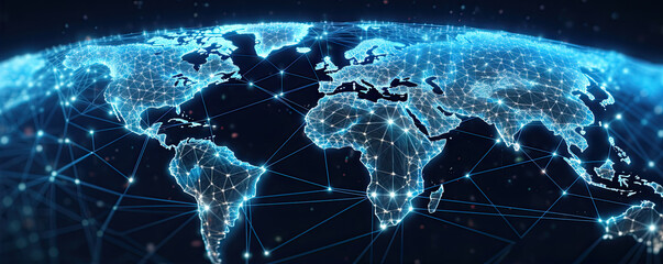 Naklejka premium Map grid connection of the planet earth. Global network design. Technology net concept