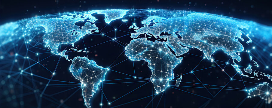 Map grid connection of the planet earth. Global network design. Technology net concept