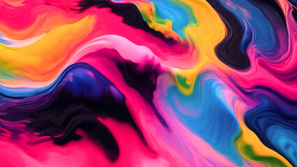 Fototapeta na wymiar Acrylic pastel rainbow colors ink blot in water Abstract black background