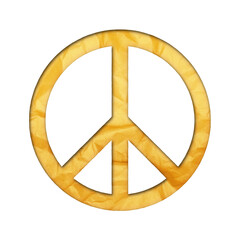 Peace symbol with isolated paper cutout effect revealing gold crumpled paper background