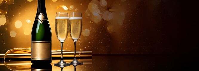 Party Celebration with Wine Champagne with sparkling bokeh background. Event Celebration. Copy Space
