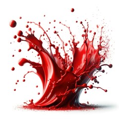 Dynamic red paint splash frozen in motion, isolated on white.
