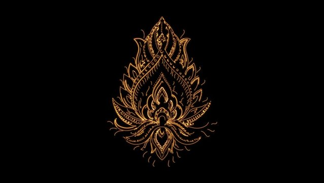 Mandala Abstract ornament gold neon line motion. 4k video pattern mandala India.