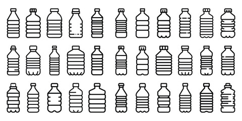 outline icon plastic bottles for water, plastic container water bottle set, vector isolated on white background