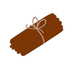 Cinnamon sticks spice bound with ribbon and bow simple cartoon doodle vector illustration, Christmas, New Year festive holiday home decor, seasonal greeting card, invitation, banner