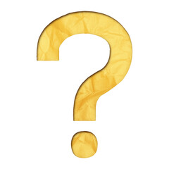 Question mark with isolated paper cutout effect revealing gold crumpled paper background