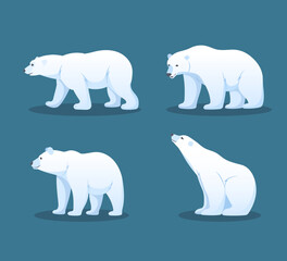 White Polar bears. Vector set of Northern animals. Wild animals character of the Arctic and the North Pole. Climate change. Endangered north bears