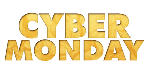 ‘Cyber Monday’ written in isolated paper cutout effect revealing gold crumpled paper background