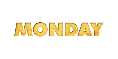 ‘Monday’ written in isolated paper cutout effect revealing gold crumpled paper background