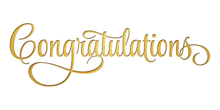 ‘Congratulations’ written script font with isolated paper cutout effect revealing gold crumpled paper background