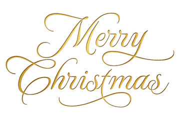‘Merry Christmas’ written in isolated paper cutout effect revealing golden background