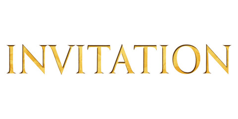 ‘Invitation’ written in isolated paper cutout effect revealing gold crumpled paper background