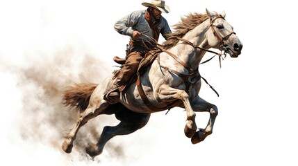 Obraz na płótnie Canvas Drawing concept cowboy riding horse on white background. AI generated image