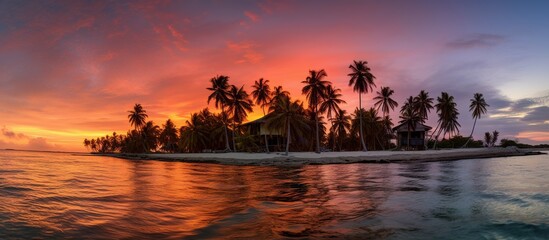 Fototapeta na wymiar Paradise island with deep sea at sunset view. AI generated image