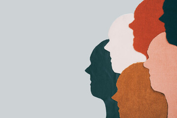 Multicultural society and international tolerance, humanity, equality concept. African, asian, American and Caucasian culture integration. Space for text