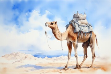 watercolor Camel Watercolor realistic camel desert