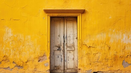The dilapidated wall of the building and the wooden door require major repairs. Facade of a house with damaged plaster. Photophone for retro shooting. Illustration for cover, card, interior design.