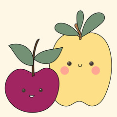 Fruit Cute Kawaii Character Retro Funny Silhouette Minimalist Doodle Symbol Element Icon Pattern Background