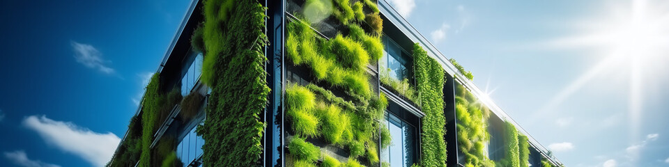 Future of the building site: ecological added value through intensive greening of facades, balconies, terraces and roofs - obrazy, fototapety, plakaty