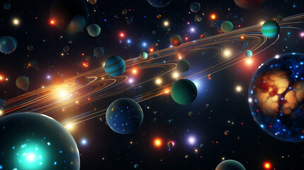 A wallpaper featuring sim sim balls with a celestial, starry background.