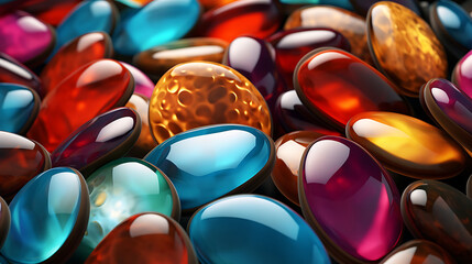 A wallpaper with sim sim balls that resemble precious stones.