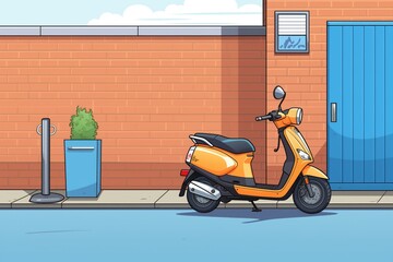 scooter parked next to city building wall