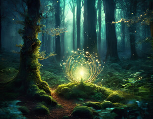 Ambient luminous forest in the moon night