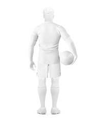 a image of a White mannequin Men’s with Full Soccer uniform with Ball back view isolated on a white background