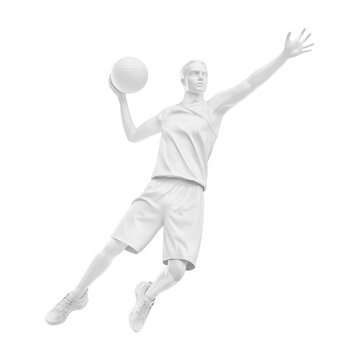 a image of a mannequin jumping with a basketball uniform isolated on a white background
