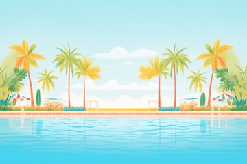 Fototapeta na wymiar swimming pool with palm trees around its perimeter