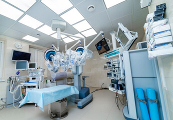 Professional operating equipment. Emergency surgery modern room.